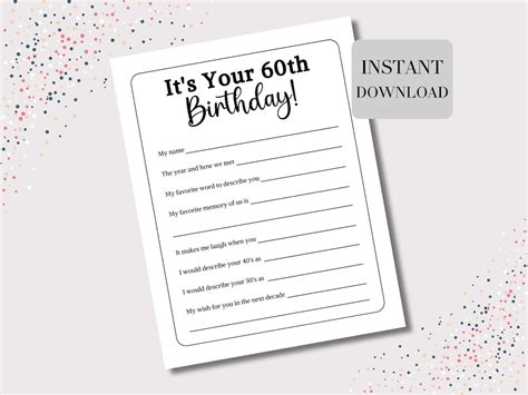 60th Birthday Game Printable 60 Birthday Party Games Milestone