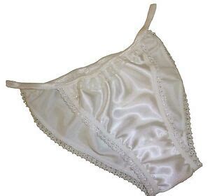 Ivory Shiny Satin Panties Mini Tanga String Bikini Ivory Lace New Made