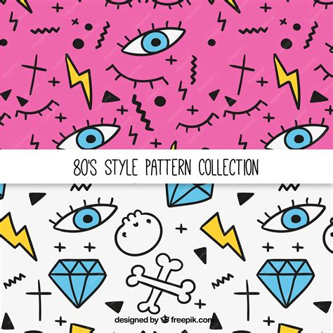 Premium Vector | Patterns of the eighties with drawings