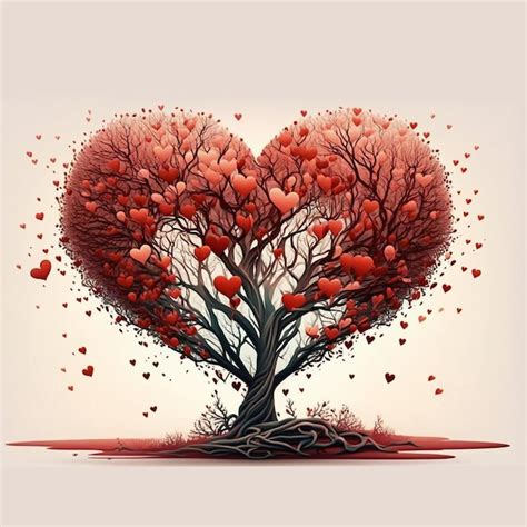 Premium AI Image Heart Tree Red Heart Shaped Tree Valentine Background