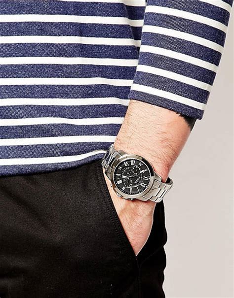 Fossil Grant Chronograph Black Dial Silver Steel Strap Watch For Men