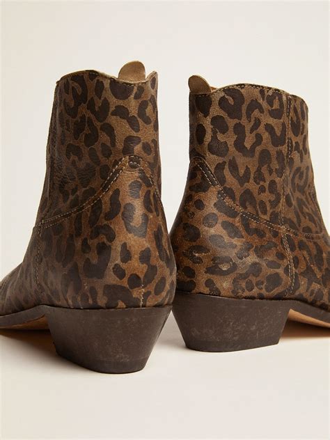 Womens Leather Ankle Boots With Leopard Print Golden Goose