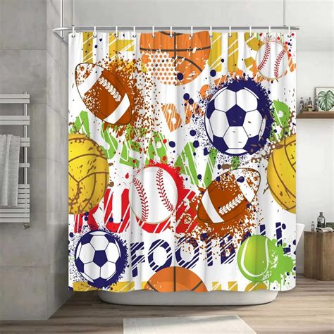 Sports Shower Curtain Basketball And Water Splashing Thunder Lightning