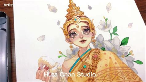 Drawing Thai Girl In Traditional Costume Huta Chan Studio Youtube