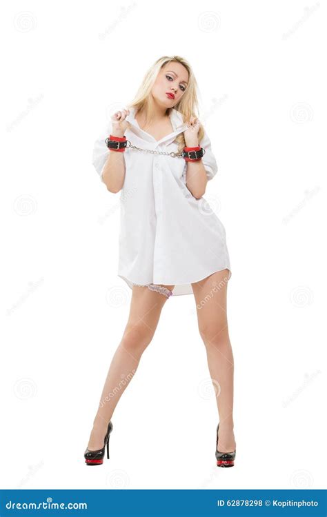 Beautiful Blonde Girl In Handcuffs Wearing Stock Photo Image Of