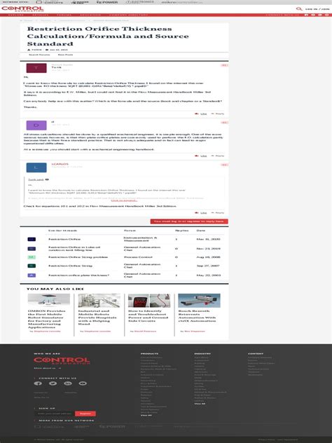 Restriction Orifice Thickness Calculation - Formula and Source Standard ...