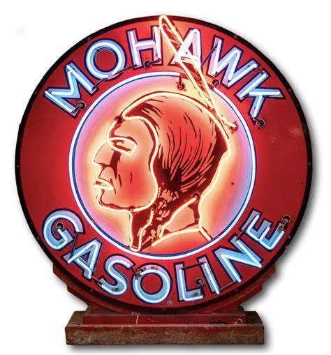 Rare Mohawk Gasoline Single Sided Porcelain Neon Sign Base Tac