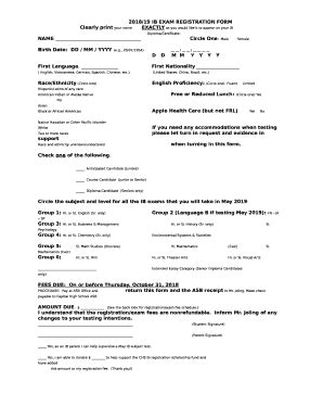 Fillable Online Capital Osd Wednet 2018 19 IB EXAM REGISTRATION FORM