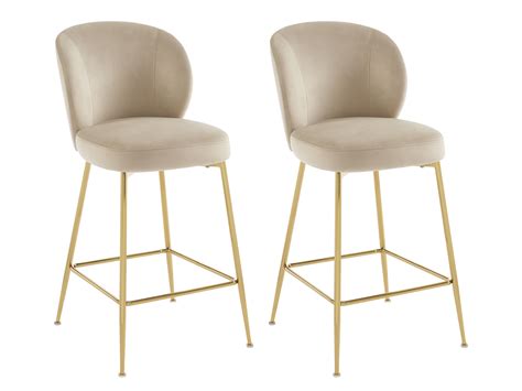 Lot De Tabourets De Bar En Velours Et M Tal Dor Beige Polpona De