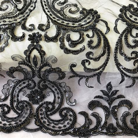 Black Sequined Beaded Lace Fabric By The Yard Shimmery Etsy