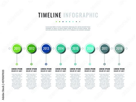 Business infographic timeline template with round realistic elements on ...