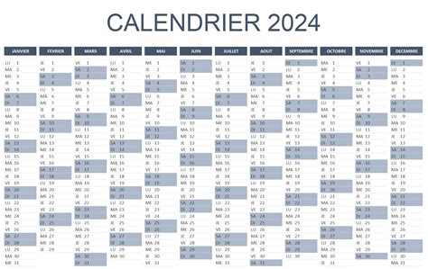 Calendrier Excel 2024 à télécharger