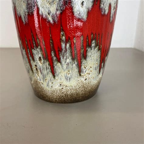 Large Zig Zag Lora Pottery Fat Lava Vase By Scheurich 1970s For Sale