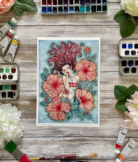 High Resolution Art Print, Limited Edition of Floral Woman, Watercolor ...