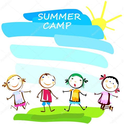 Cartel del campamento de verano con niños felices Vector de Stock de