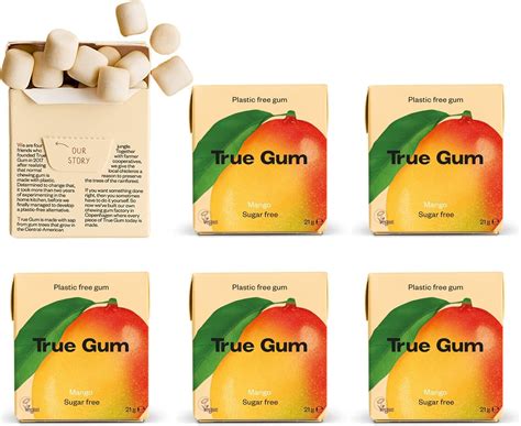 True Gum Mango Flavour Chewing Gum 6 Pack Plastic Free Xylitol Gum Biodegradable Vegan