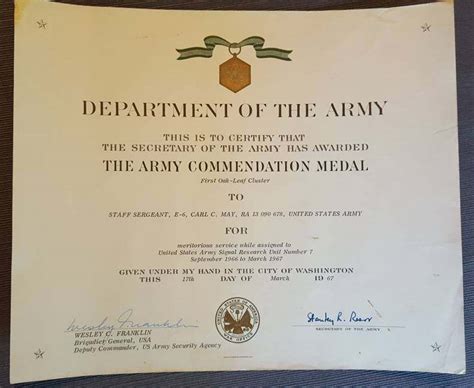 7th RADIO RESEARCH UNIT ARMY COMMENDATION MEDAL CERTIFICATE - EPHEMERA ...