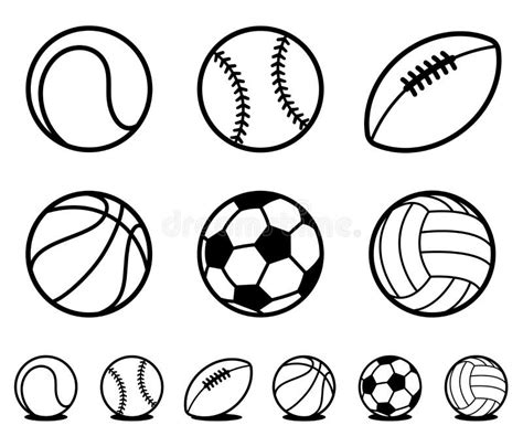 Sports Ball Icons Black Outline Stock Vector - Illustration of button ...