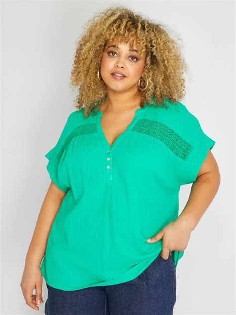 Blouse En Gaze De Coton Vert Kiabi