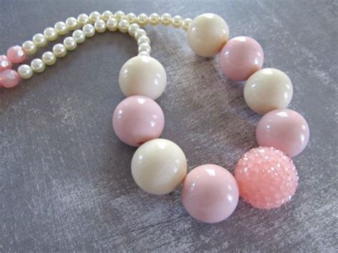 Sweet Pink And Swarovski Pearl Necklace For Little Girls Chunky