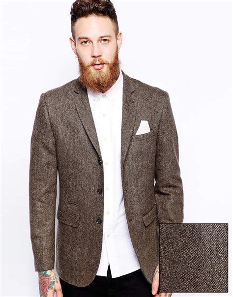 Lyst Asos Slim Fit Blazer In Tweed In Brown For Men