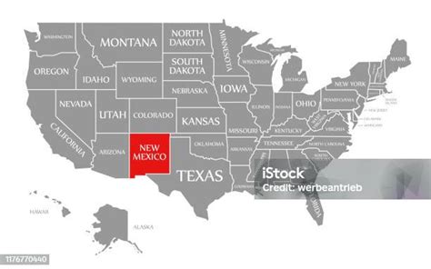 미국지도에서 강조 표시된 뉴 멕시코 빨간색 뉴멕시코에 대한 스톡 벡터 아트 및 기타 이미지 뉴멕시코 지도 회색 Istock