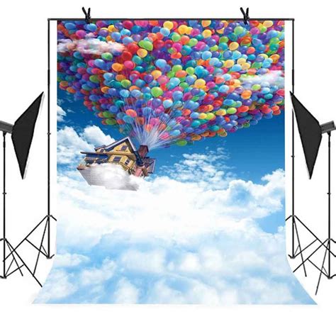 Hellodecor X Ft Cartoon Backdrop Colorful Balloons Villa White Clouds