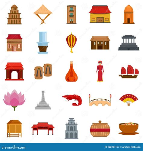 Estilo Plano Fijado Iconos Del Turismo Del Viaje De Vietnam Ilustraci N