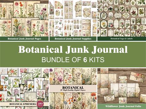 Botanical Junk Journal Kit Bundle Floral Junk Journal Pages Green