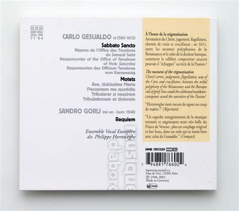 Gesualdo Sabbato Sancto Responsoria Cd Choszczno Kup Teraz Na