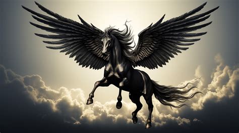 Free Picture Mythology Black Pegasus Horse With Wings In Heaven