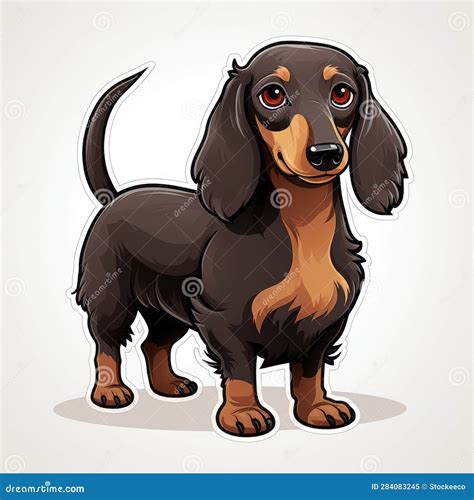 Colorful Dachshund Sticker Cute Caricature On White Background Stock