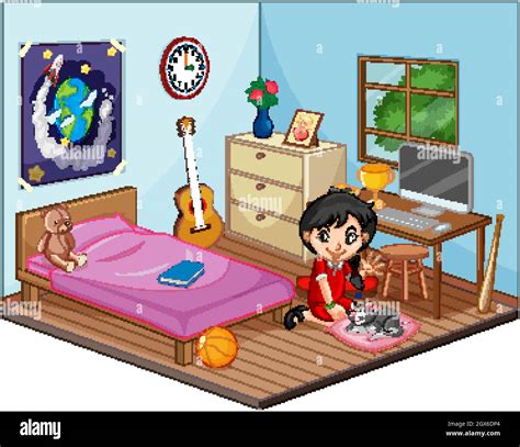 Part of bedroom of children scene with a girl in cartoon style Stock Vector Image & Art - Alamy