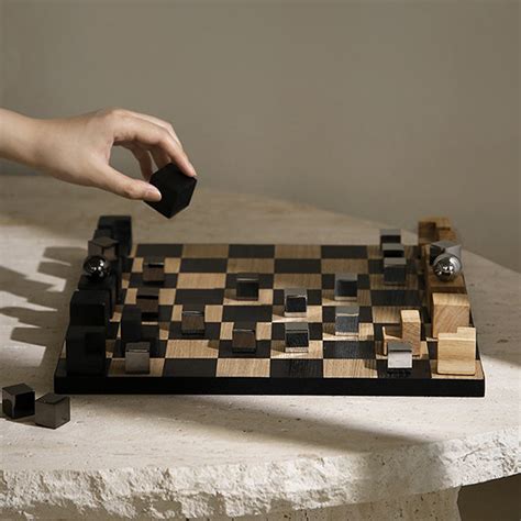 Minimalist Modern Chess Set Sleek Geometric Pieces Contrasting Wood