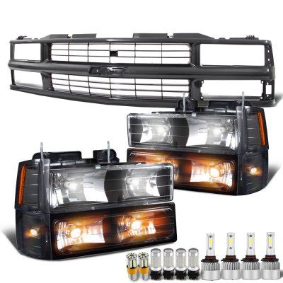 Chevy Tahoe 1995 1999 Black Grille Headlights LED Bulbs Complete Kit