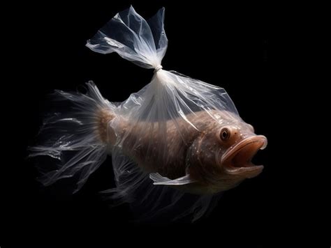 Premium Ai Image Fish Trapped In Plastic Bag Isolated