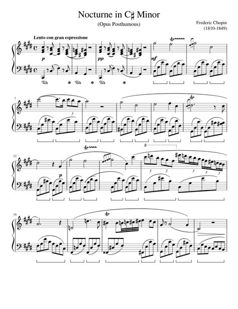 Nocturne In C Sharp Minor Sheet Music For Piano Solo Download And