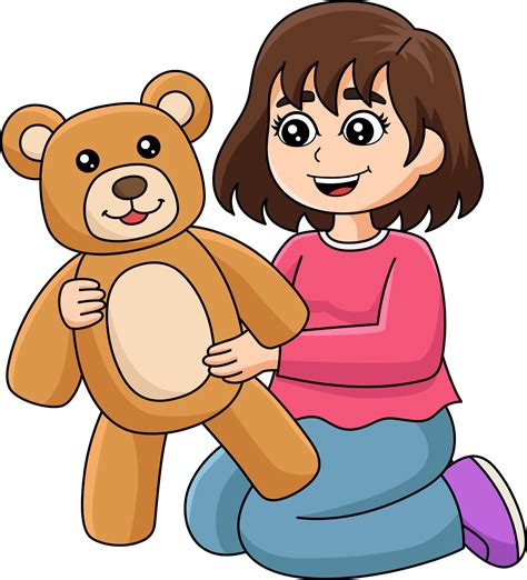 Girl Holding A Teddy Bear Cartoon Colored Clipart 7066859 Vector Art At