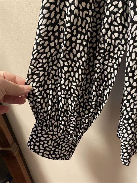 Talbots Faux Wrap Blouse Plus Size 2x Top Spot Print Long Sleeve Black White Ebay