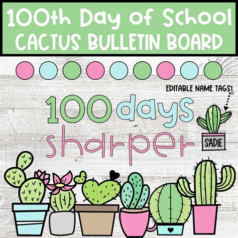 100th Day Of School Bulletin Board Kit With Editable Name Tags 100