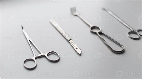 Metal Set Of Medical Instruments Scalpel Blade Scissors Forceps