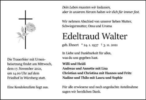 Traueranzeigen Von Edeltraud Walter Vrm Trauer De