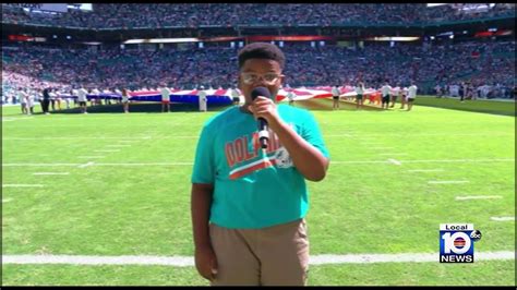 Local 13 Year Old Wows Fans Singing National Anthem At Miami Dolphins