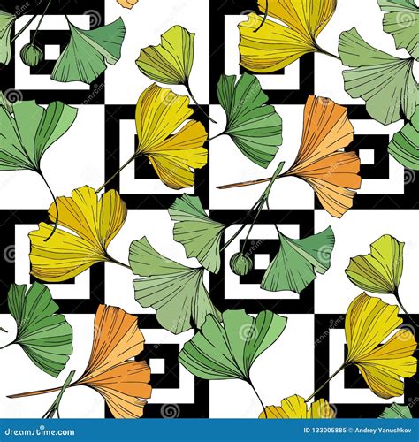 Vector Ginkgo Leaf Seamless Background Pattern Fabric Wallpaper