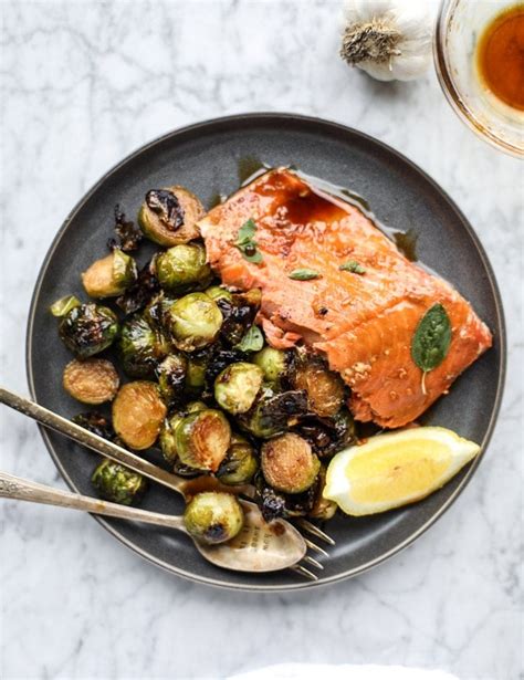 Sheet Pan Salmon Honey Garlic Salmon And Brussels Sprouts