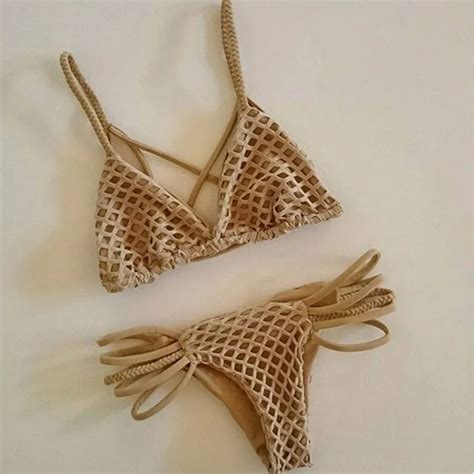 Khaki Nude Color Bikini For Women Super Sexy Bandage Hollow Out