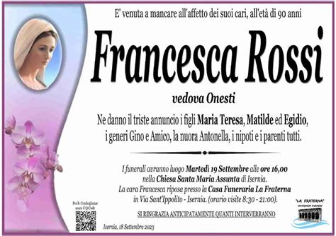 Funerali E Annunci Funebri A Isernia Francesca Rossi Funer