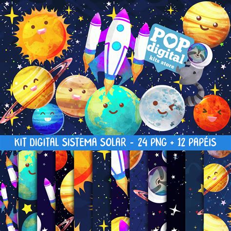 Kit Digital Sistema Solar Planetinhas Aquarela Elo