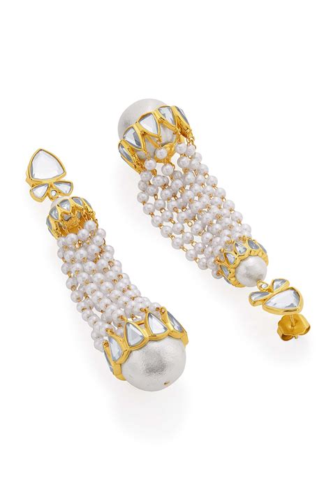 Buy Isharya Ada Mirror And Pearl Jhoomar Earrings Online | Aza Fashions