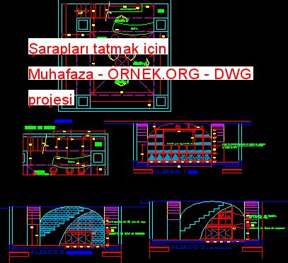 Şarapları tatmak için Muhafaza dwg projesi Autocad Projeler